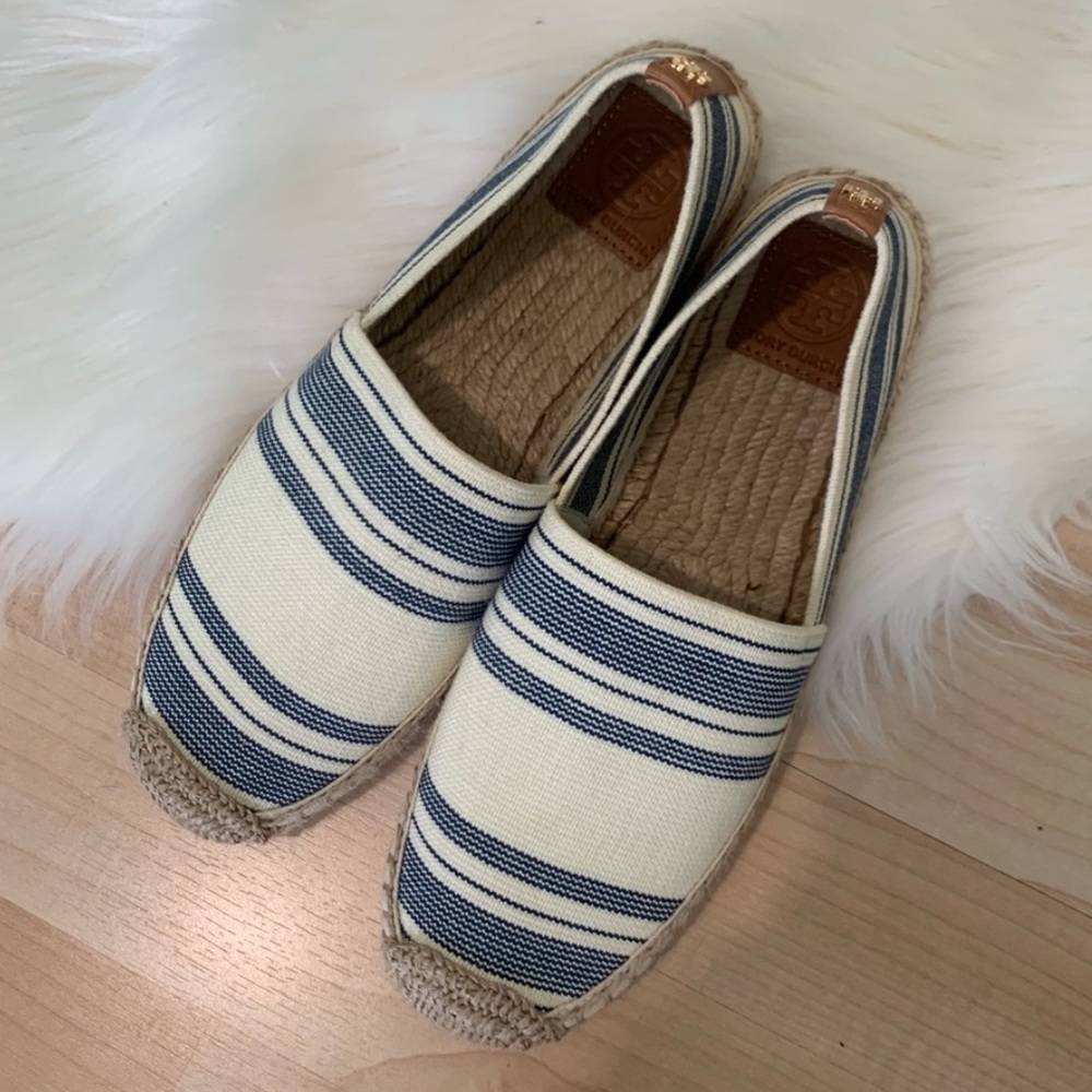 Tory Burch Striped Canvas Espadrille Slip Ons 8
